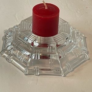 Vintage glass votive and tea lite holder. Pyramid  glass with bamboo design.